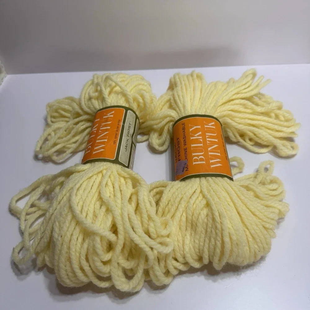 Lot 2 Vtg Jack Frost Bulky Wintuk Yarn Skeins Buttercup Yellow DuPont Orlon 2 Oz